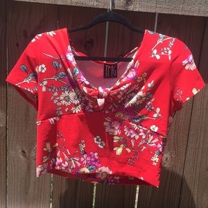 VERY soft, super cute, red, floral cropped top.